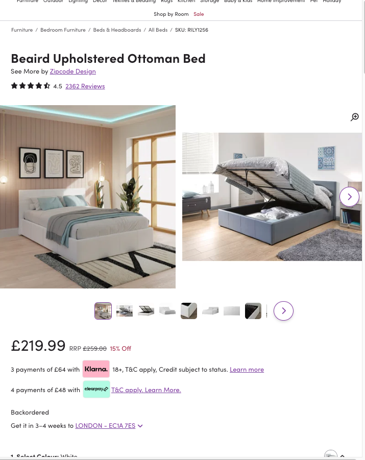 WFC006 WAYFAIR CLEARANCE PALLET - RETAIL VALUE £1310.23