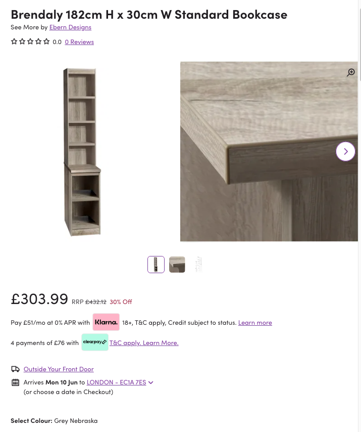 WFC006 WAYFAIR CLEARANCE PALLET - RETAIL VALUE £1310.23