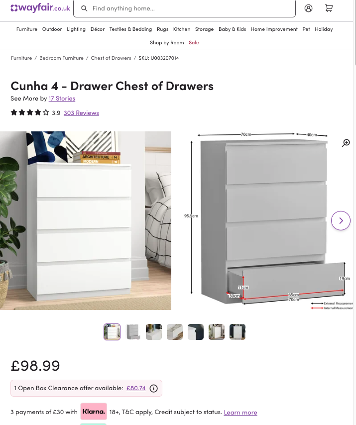 WFC006 WAYFAIR CLEARANCE PALLET - RETAIL VALUE £1310.23