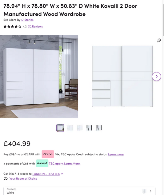 WFC017 WAYFAIR CLEARANCE PALLET - RETAIL VALUE £1426.75