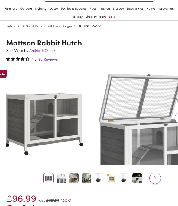 WWP107 WAYFAIR CLEARANCE PALLET - RETAIL VALUE £1574.94